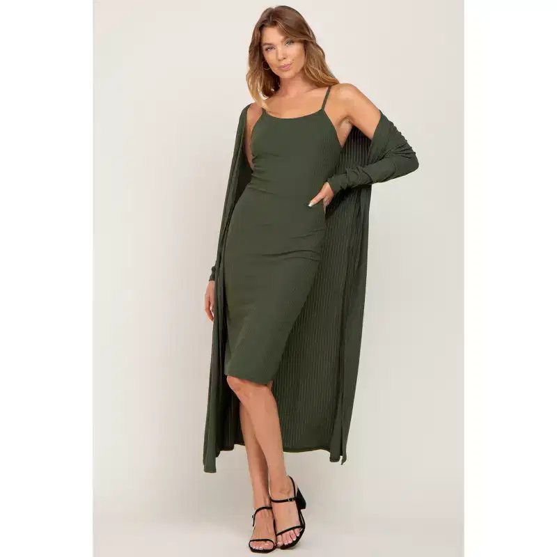 PinkBlush Olive Ribbed Cardigan 2 Piece Maternity Set
