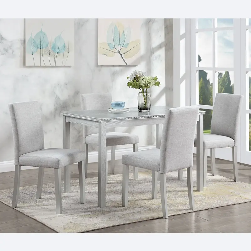 Wooden Dining Table with Rectangular Top and 4 Upholstered Chairs