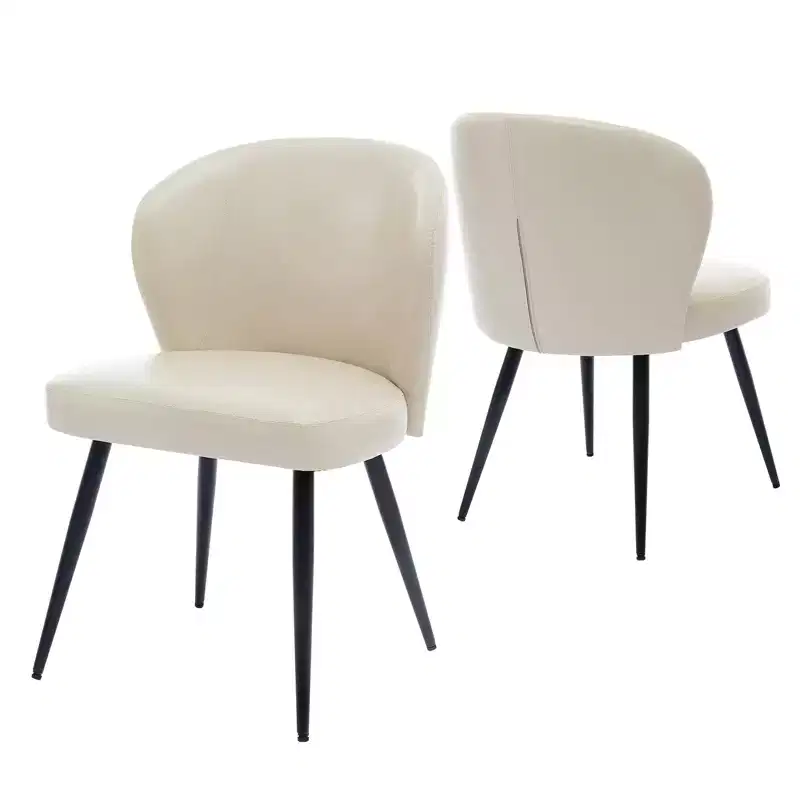 Dining Chairs, Mid-Century Modern Kitchen Dining Room Chairs with Padded Back and Seat, Armless Faux Leather Upholstered Beige