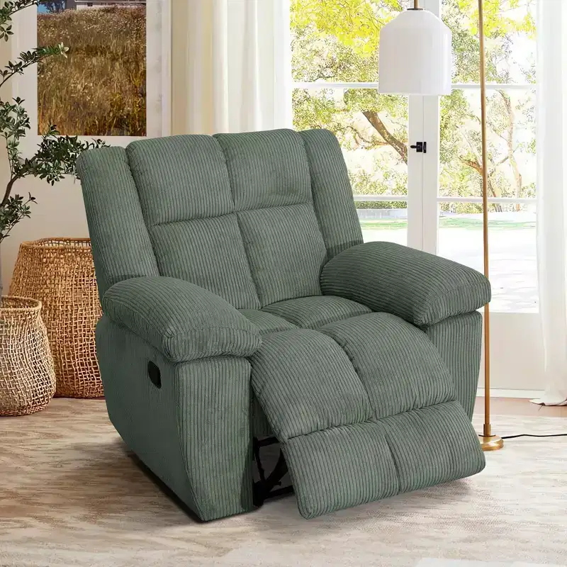 Corduroy Fabric Recliner Chair with Adjustable Backrest for Living Room, Green