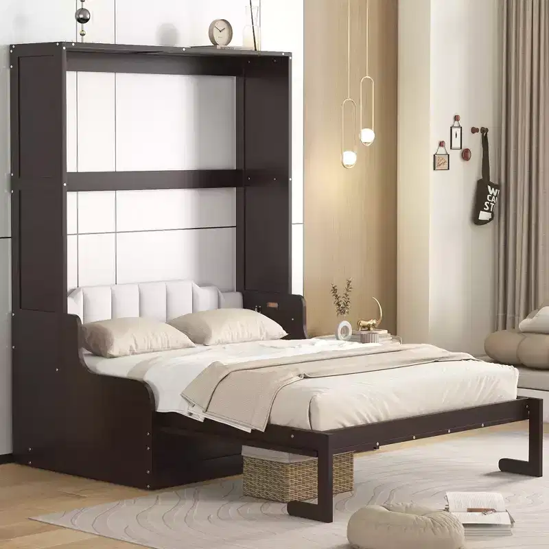 Whisen Queen Size Murphy Bed Wall Bed, Folded into a Cabinet with Cushion, Easy-to-Use