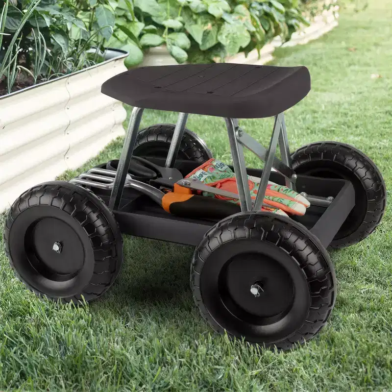 Garden Cart Rolling Stool Gardening Seat with Wheels and Tool Tray
