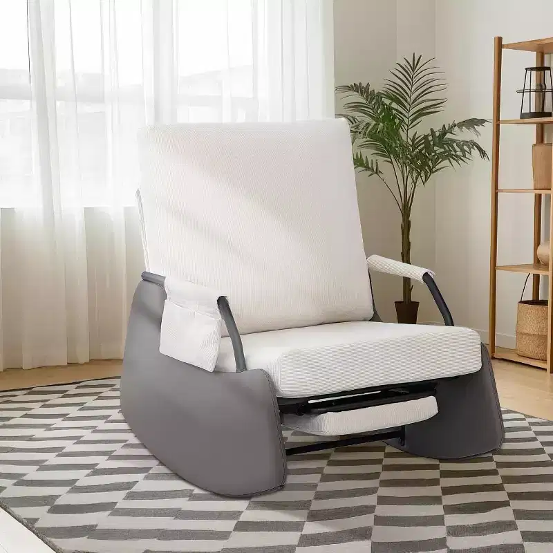 3-Position Glider Rocking Chair with Foldable Hidden Footrest