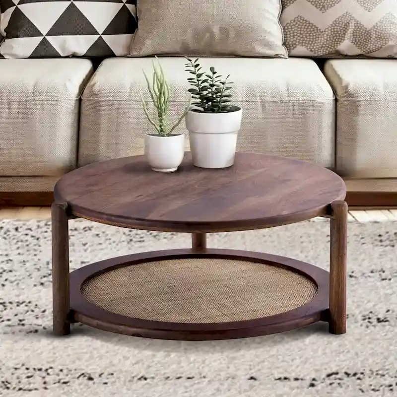 Walnut and Cane Coffee Table