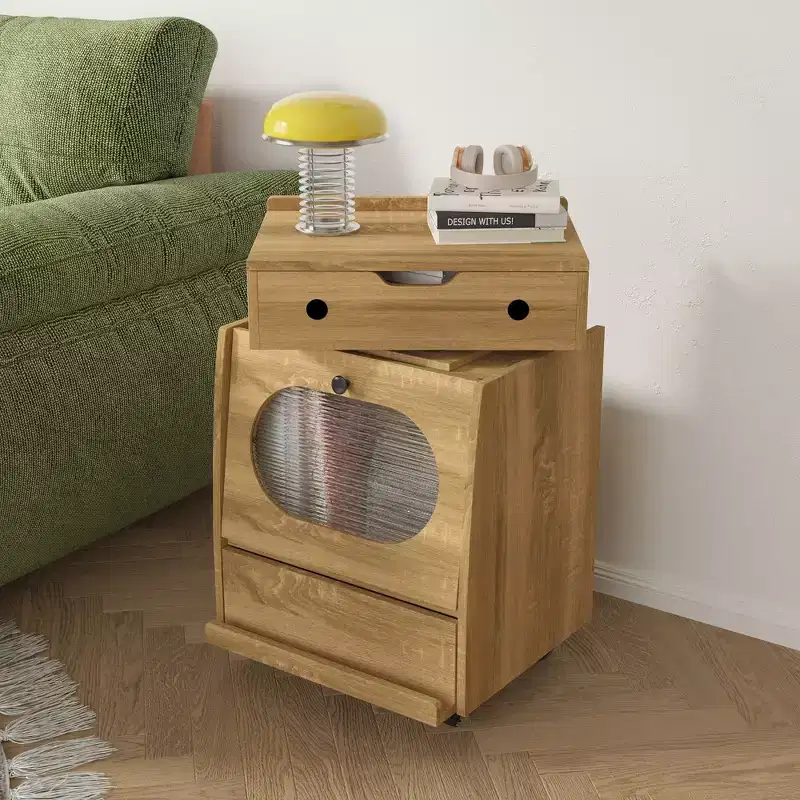 Robot-Shaped Bedside Cabinet with Ambient Lighting, Lockable Casters & Tempered Glass Window Fun Storage for Kids Room