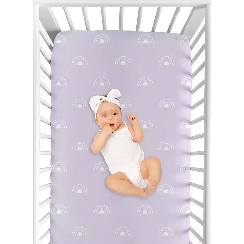 Sweet Jojo Designs Girl Baby Fitted Crib Sheet Boho Rainbow Lavender Purple and White
