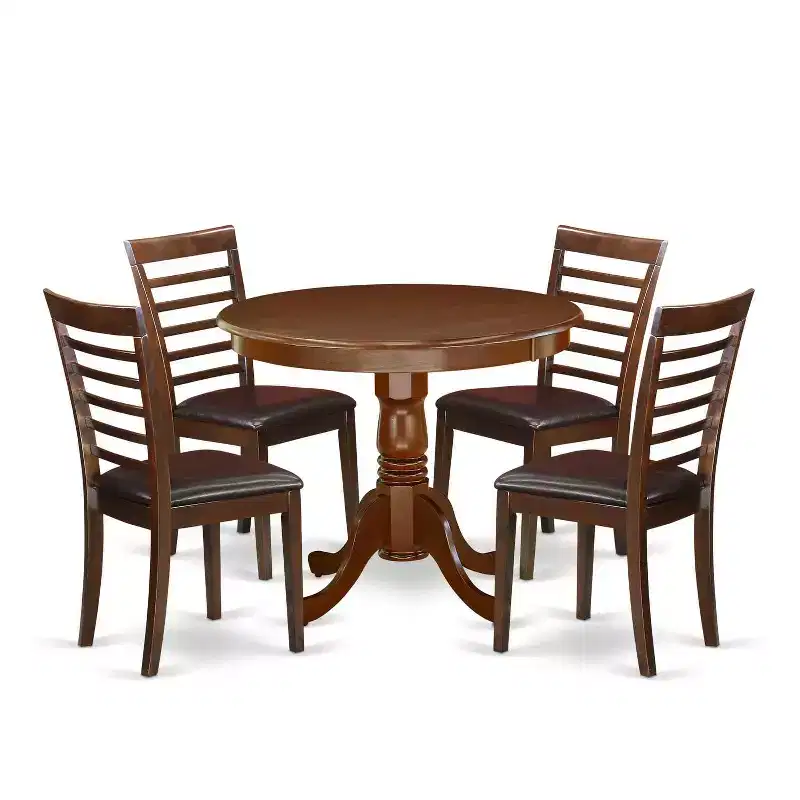 HomeStock 5-Piece Round Mahogany Finish Solid Wood Top Dining table with 4-Chairs