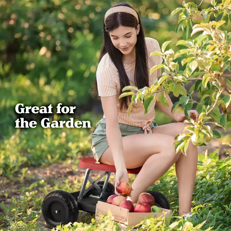 Garden Cart Rolling Stool Gardening Seat with Wheels and Tool Tray