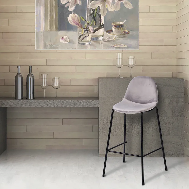 Velvet Bar Stools (2-Pack), Velvet Upholstery, Iron Legs