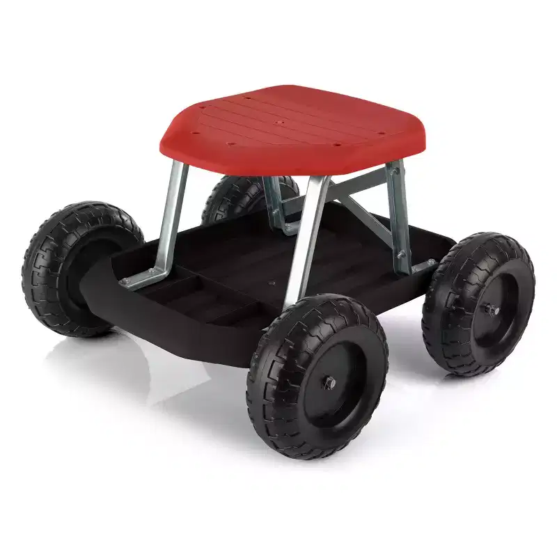 Garden Cart Rolling Stool Gardening Seat with Wheels and Tool Tray
