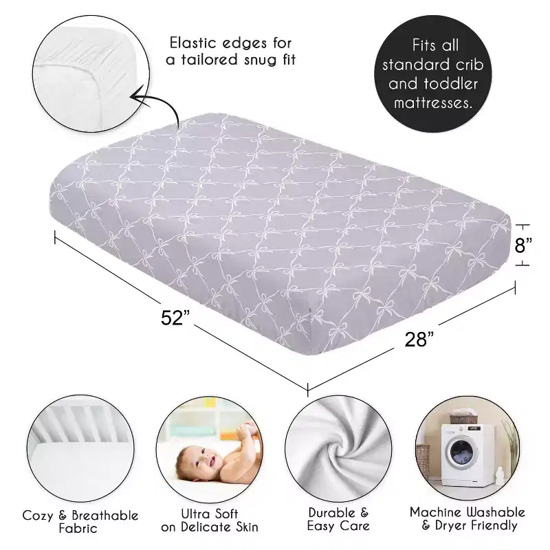 Sweet Jojo Designs Girls Baby Fitted Crib Sheet Ballerina and Ballet Bows Purple and White