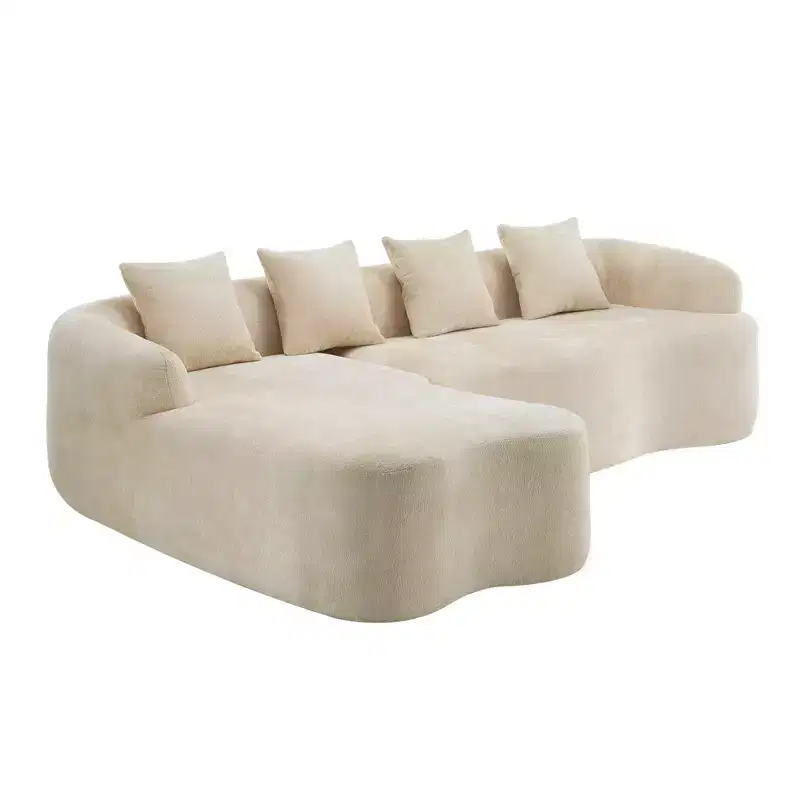 Clihome High-Density Chenille L-Shape Sectional Sofa, Full Compression Couch with Curved Chaise