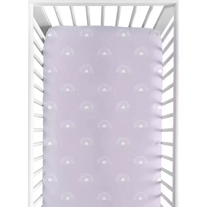 Sweet Jojo Designs Girl Baby Fitted Crib Sheet Boho Rainbow Lavender Purple and White
