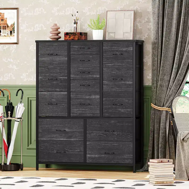48 H Tall Fabric Dresser with 15 Drawers and Steel Frame & Wood Top, Sturdy Dressers for Bedroom, Closet, Hallway, Living Room