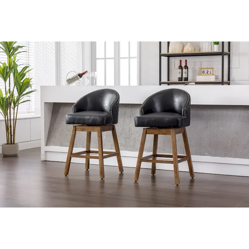 Swivel Bar Stools Set of 2, PU Counter Height Bar Stools with Arm, Kitchen Island Stools with Back and Footrest