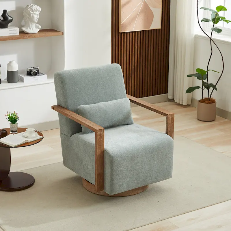 Pale Green 30.31 Linen Blend Upholstered Swivel Accent Chair