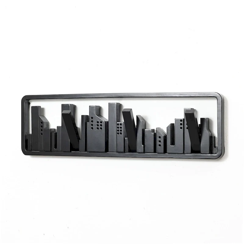 Black Wood 4-Hook Wall-Mounted Coat and Towel Rack - 22.3 Wide
