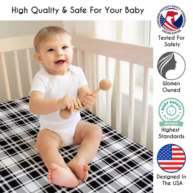 Sweet Jojo Designs Boy, Girl, Unisex/Gender Neutral Baby Fitted Crib Sheet Gingham Plaid Black and White