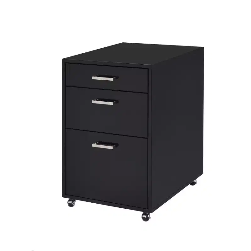 Filing Cabinet — High-Gloss Black/Chrome Finish