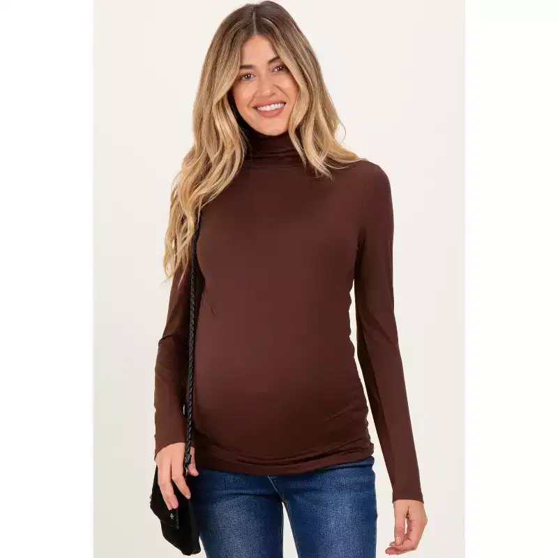 Pinkblush Brown Brushed Knit Basic Turtleneck Maternity Top