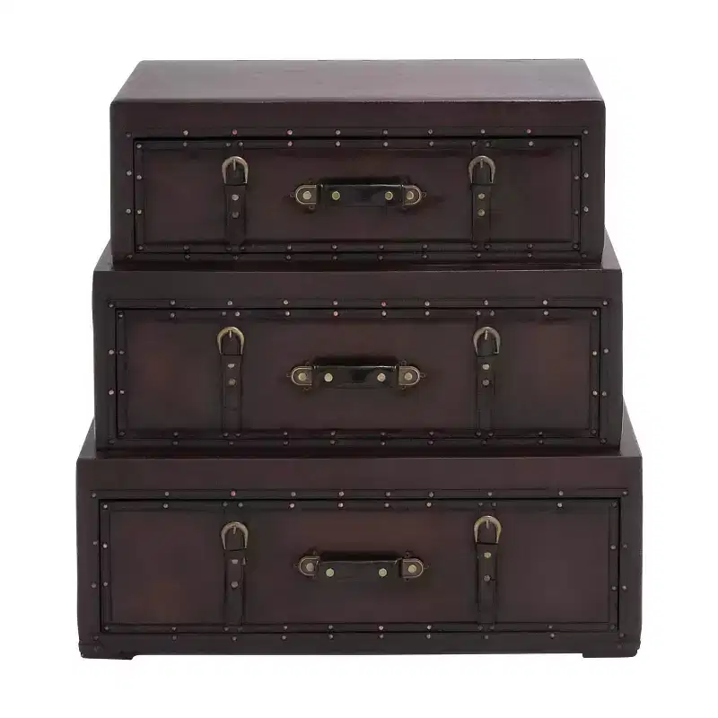 Traditional Faux Leather and Wood Chest Brown - Elegant Divided Storage, No Assembly Required