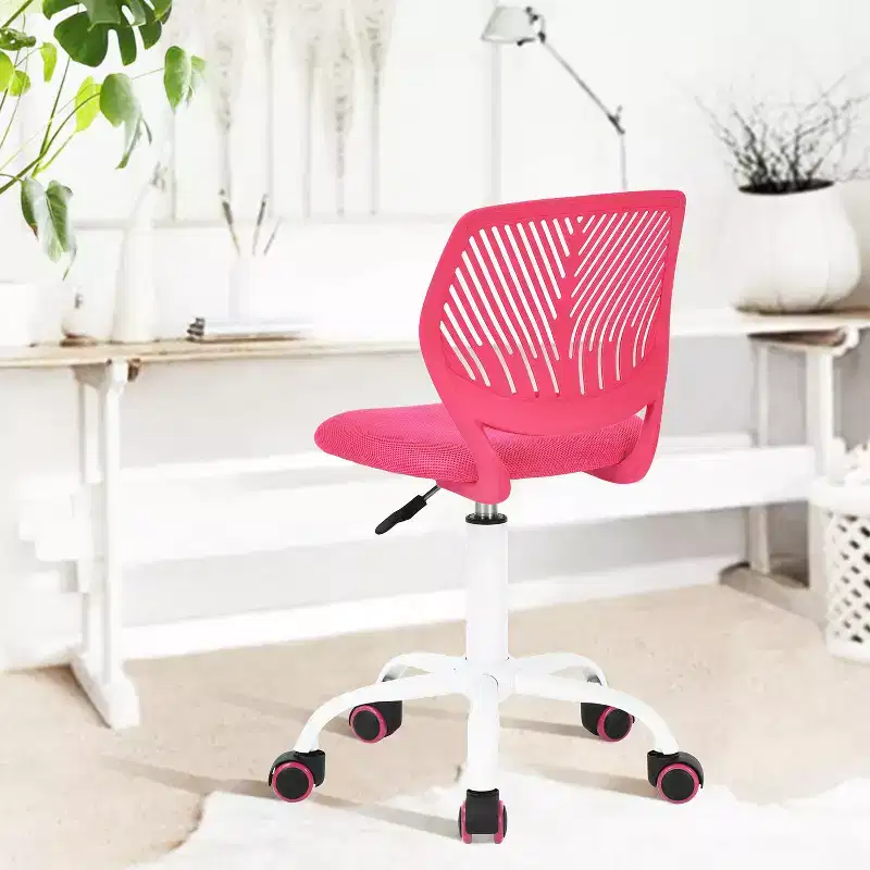 FurnitureR Study Desk Chair Armless Cute, Ergonomic Small Swivel Adjustable Rolling Lightweight Task Chair with Wheels, Hot Pink