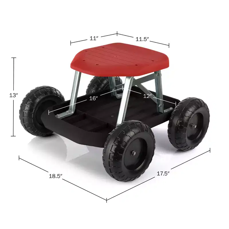 Garden Cart Rolling Stool Gardening Seat with Wheels and Tool Tray