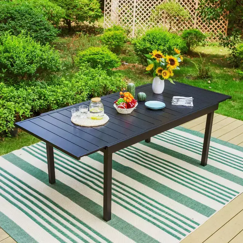 7pc Outdoor Dining Set with 7 Position Adjustable Folding Wicker Chairs & Expandable Metal Table - Captiva Designs: No Cushion, Weather-Resistant