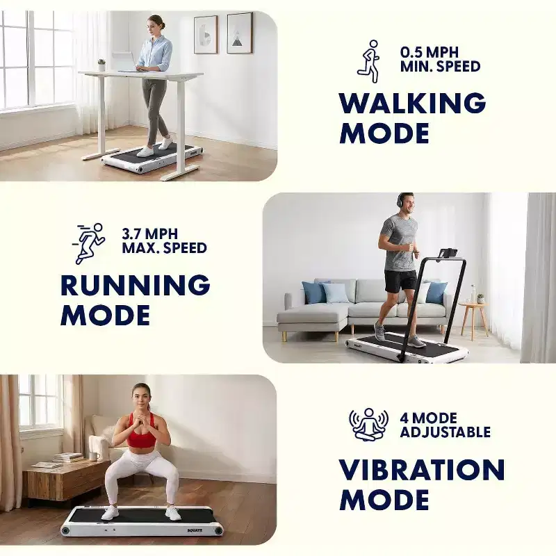 Squatz 2-in-1 Walking Pad with Vibration Plates and Handlebar  White