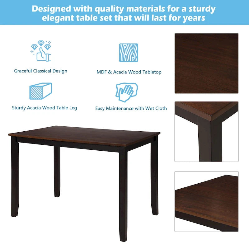 Black 5-Piece Wooden Dining Table Set with Rectangular Table & 4 Chairs
