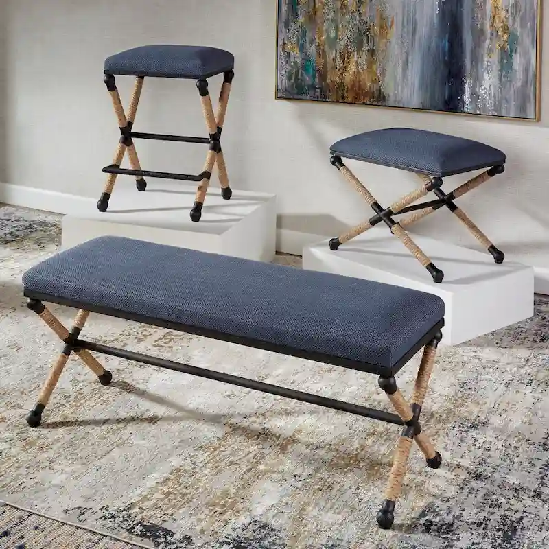 Uttermost Firth Rustic Navy Bench - 48W x 21H x 16D