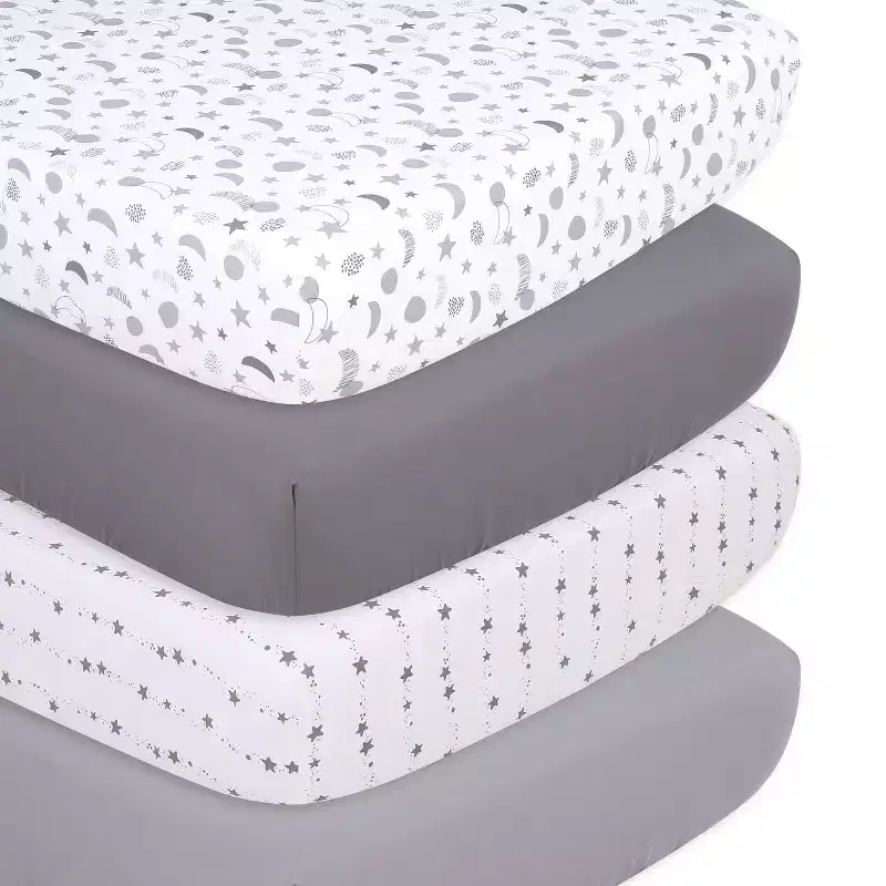 The Peanutshell Fitted Crib Sheets - Gray Celestial Moon and Stars - 4pk: Microfiber, Outer Space Theme