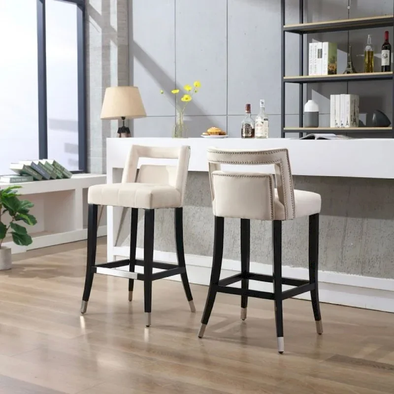 Velvet Nailhead Barstool – Cream / Grey / Navy Blue, Single Seat