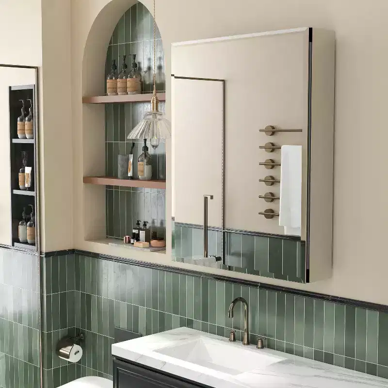 26 x 20in Modern Rectangular Bathroom Medicine Cabinets, Metal Framed Wall Mirror with Storage, Black