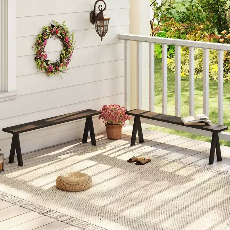 Costway 3-Person Outdoor Bench Set of 2 w/ 800 LBS Bearing Capacity for Garden