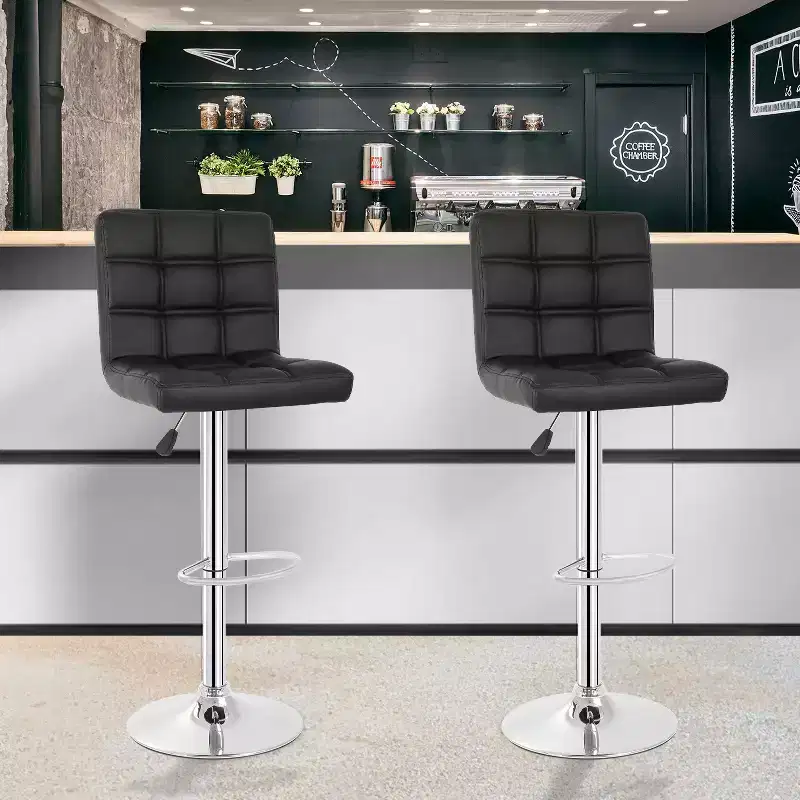 FDW Bar Stool Set of 2 Bar Stools Adjustable Height Swivel Counter Stools with PU Leather Seat and Chrome-Plated Metal Frame Bar Chairs
