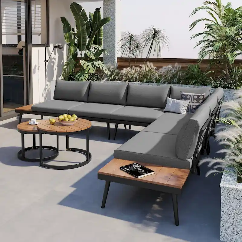 6-Piece Outdoor Sectional Sofa Set with Nesting Coffee Tables