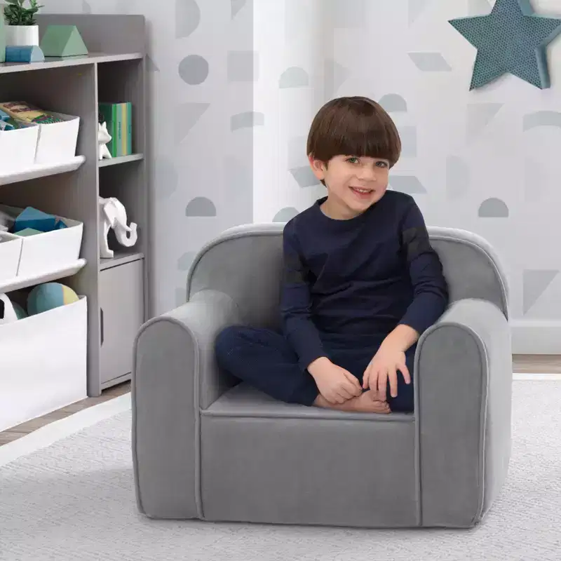 Kids Embroidered Foam Arm Chair with Washable Velvet Slipcover