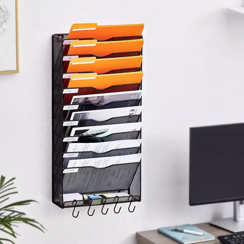10-Pocket Mesh Wall File Holder, Metal Wall File Organizer