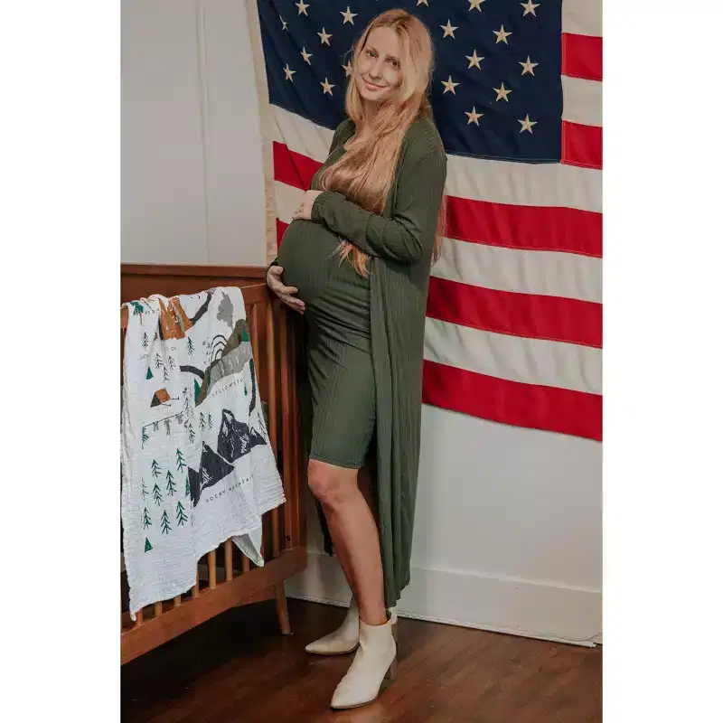 PinkBlush Olive Ribbed Cardigan 2 Piece Maternity Set
