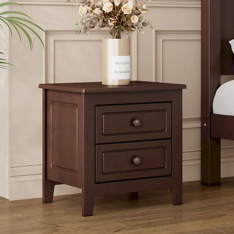 Roomfitters 2-Drawer Nightstand for Bedroom, Mid-Century Retro Bedside Table with Classic Design