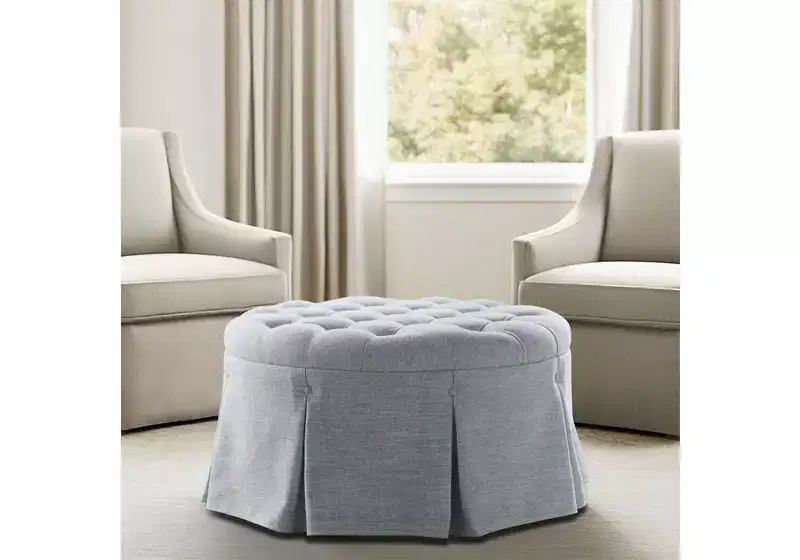 Tufted Round Cocktail Ottoman with Pleated Skirt – 32