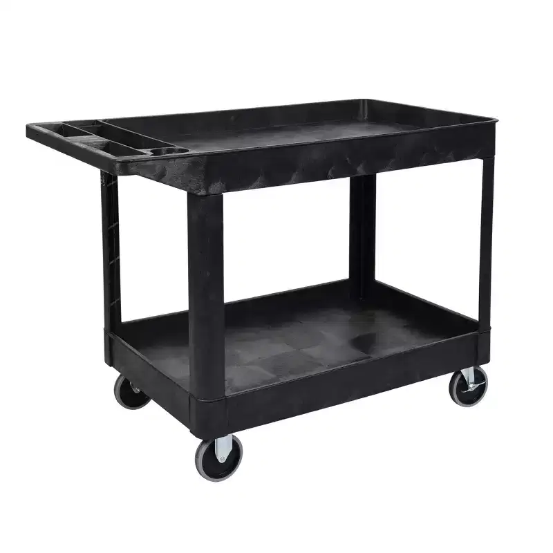 Stand Steady Tubstr Extra Large Two Shelf Utility Service Cart - Heavy-Duty Rolling Cart for Warehouse, School, & Office (Black, 45.5 x 24.5)