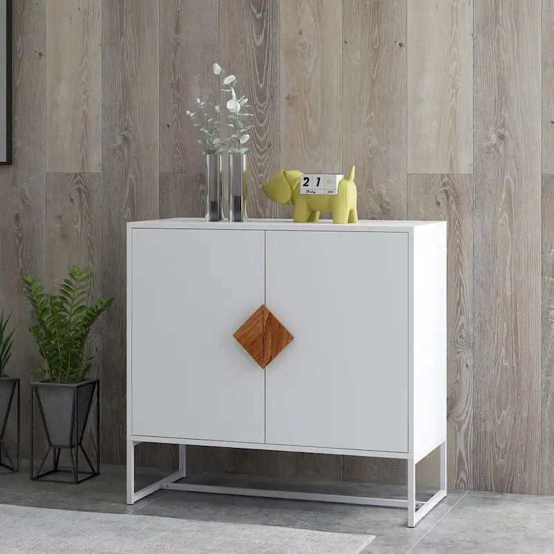 White 2-Door Sideboard with Square Handles, Painted Finish