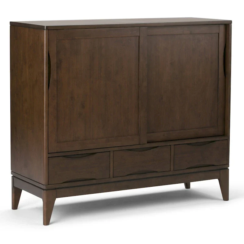 48-Inch Wide Mid-Century Modern Storage Cabinet with Sliding Doors and Drawers