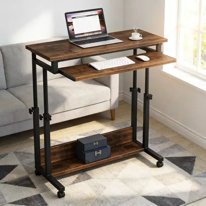 Mobile Rolling Laptop Desk with Hideaway Keyboard Tray & Height Adjustment, 27.56