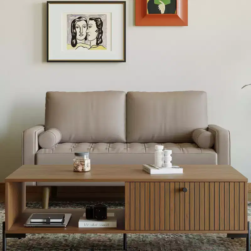 Tree City- 58 Faux Leather Loveseat Sofa, Mid-Century Modern 2-Seater Couch for Small Spaces, Office, Apartment
