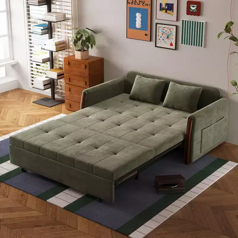 Luck Live 62.9 Convertible Fabric Sofa Bed With Storage, Solid Wood Trim Sleeper Couch For Small Living Rooms & Apartments