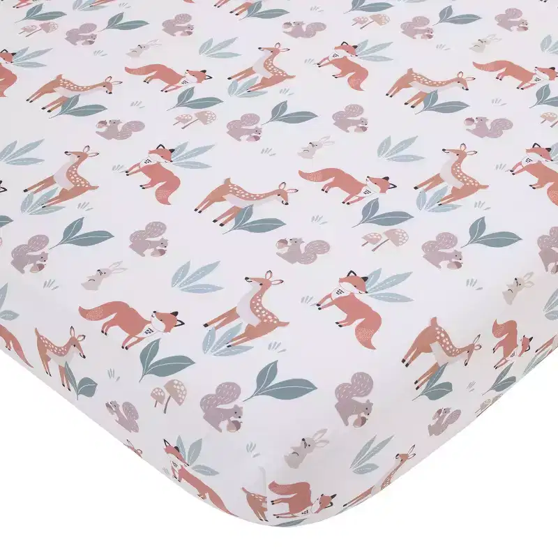 Little Love by NoJo Woodland Meadow Tan, Rust, Sage and White Forest Friends Silhouette Fitted Crib Sheet