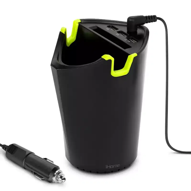 iHome 3 Port Cup Holder Charger, Rapid Charge 2.1A Port, Extra Storage, Universal Fit